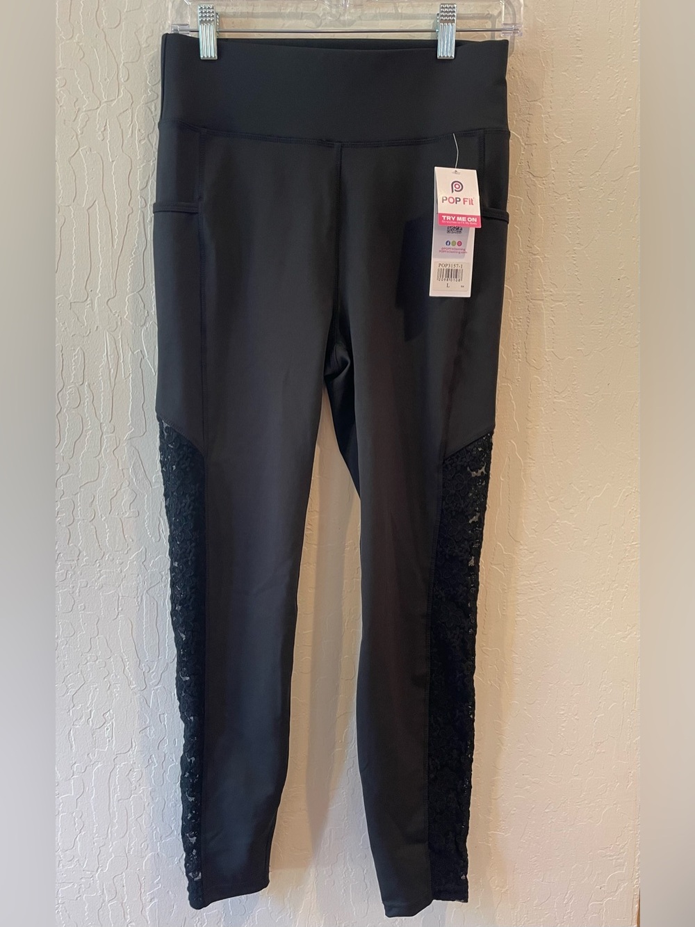 POP Fit Black Lace Panel Leggings w/ Pockets — NWT